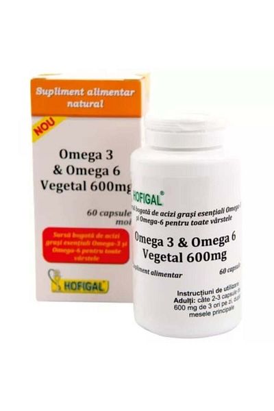 Hofigal Omega 3 & Omega 6 vegetal 600 mg, 60 capsule,