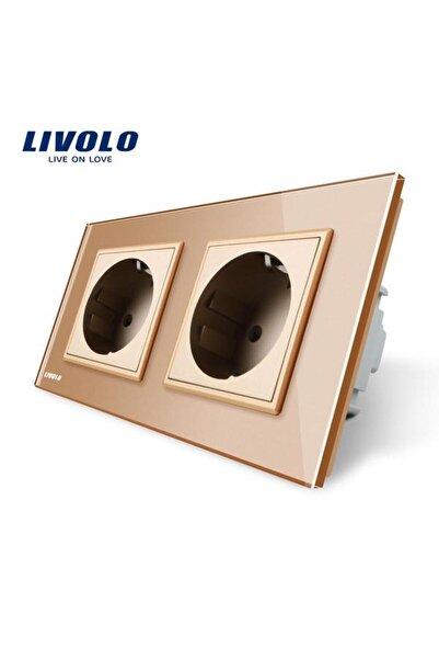 Livolo Priză dublă cu ramă de sticlă, 16 A (aurie)