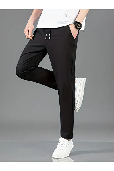 LAUSRA Мъжки черни панталони с широка кройка в големи размери ДОЛНИЩА Гъвкави...