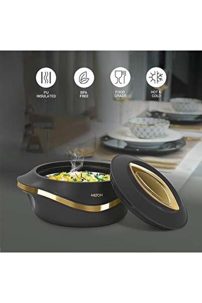 Milton Pearl Stainless Steel Regular Casserole Set of 3 (860ml, 1.27L, 1.97L) - Black