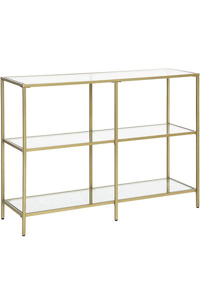 VASAGLE Entrance table, 3-tier, tempered glass top, metal frame, 30x100x73cm, gold