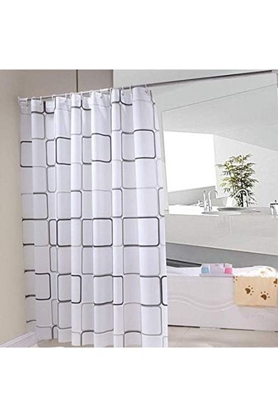 Jiffy Shower Curtain Waterproof Durable Mildew Stain Resistant Black and White Square Style for Bathroom 1