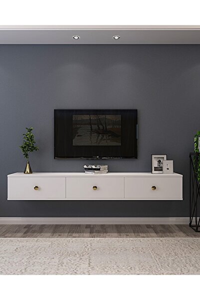 CENEYRA TDA1801BG - ZUZU DUVARA MONTAJ TV STAND BEYAZ-GOLD 180CM