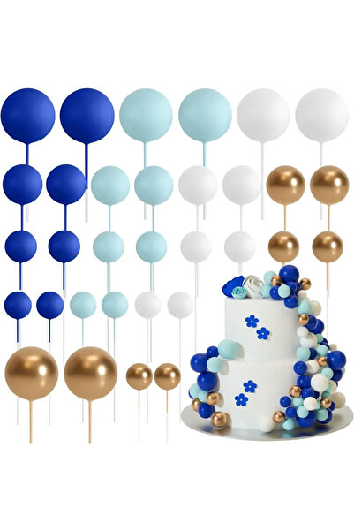 choice2 زينة تزيين كعكة على شكل كرة من الذهب الأزرق، 32 قطعة، بالونات صغيرة، ...