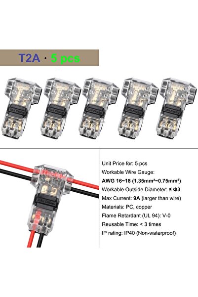 Choice4 5pcs T2A Cable Terminal Electric Wire Connector Clamp Block Quick Splice Scotch Lock Crimp for LED C