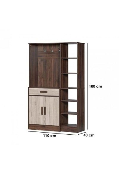 BAITY Integrated Storage Unit with 6 Shelves, Shoe Cabinet, and Hanging Stand, Malaysian Wood, Brown and W