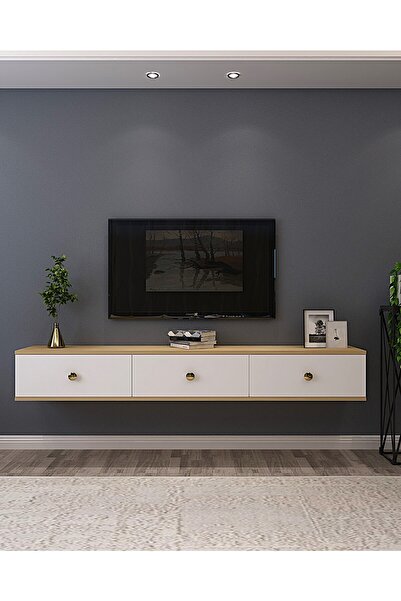 CENEYRA TDA1801DBG - ZUZU DUVARA MONTAJ TV STAND SAFİRMEŞE-BEYAZ-GOLD 180CM