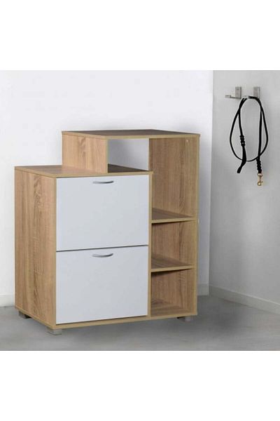 BAITY Shoe Organizer Cabinet with Side Shelves - Wooden and White