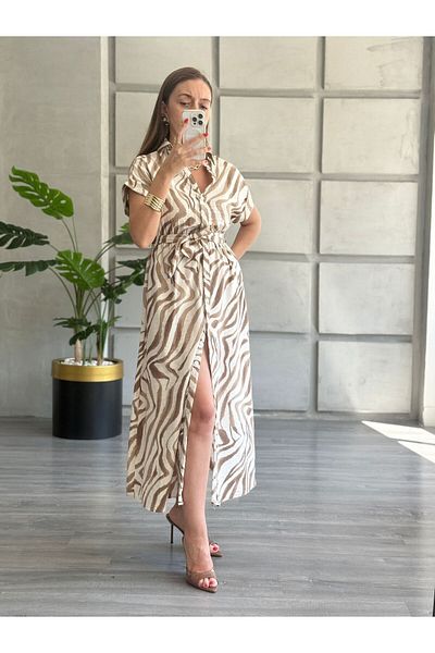 BETÜLAKSU Patterned Front Buttoned Belted Dress