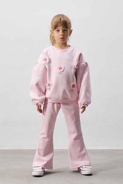 Minipodyum Girls' Bottom Top Set with Car Flower Embroidery Spanish Leggings