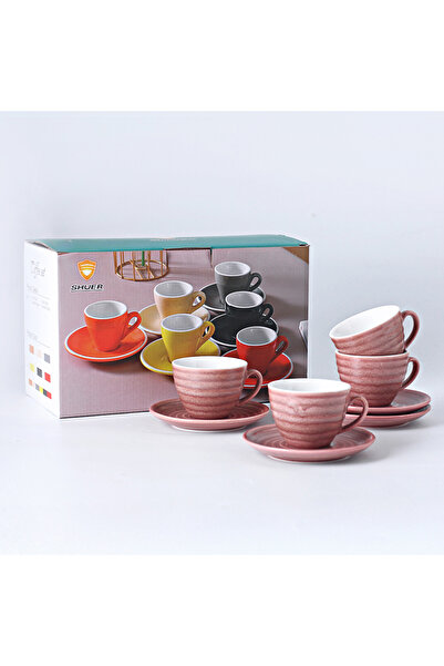 sharpdo 8-Piece Kiln Variable Glaze Process Round Linear Ceramic 200 ml Coffee Cup And Sauce