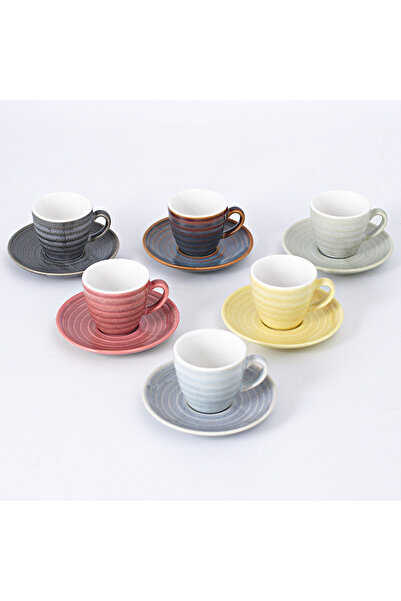 sharpdo 12-Piece Kiln Variable Glaze Process Round Linear Ceramic 100 ml Cup And Saucer