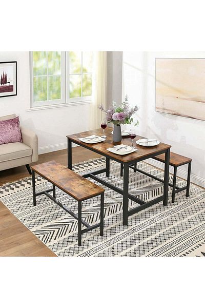 VASAGLE Set of 2 Indoor Benches, for Kitchen Table, Industrial Style, 108x33x50cm, Rustic Brown