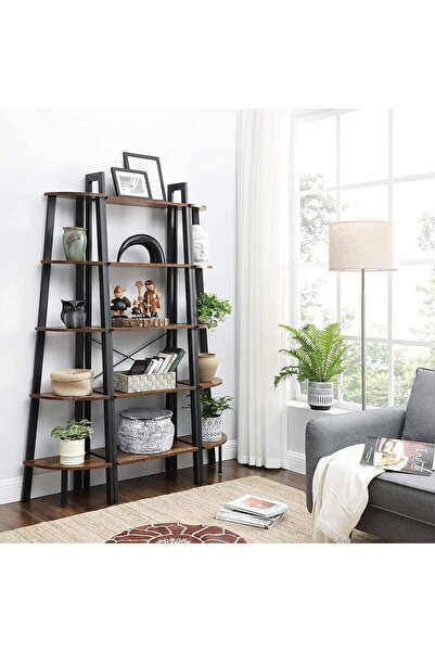 VASAGLE 5-Tier Corner Bookcase, Metal Frame and Wooden Shelves, 33x34x159cm, Rustic Brown and Black