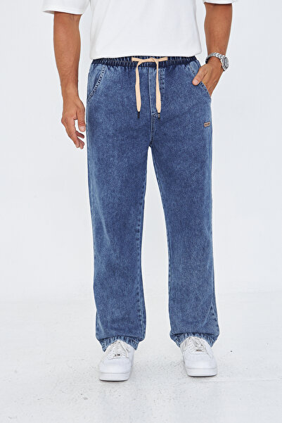 masso moda Men's Baggy Straight Stylish Label Detailed Jeans 713