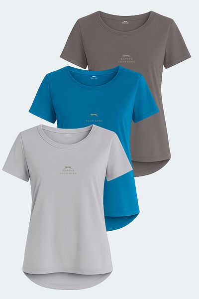 Slazenger Viraj Set of 3 Women's T-Shirt Stone Gray - Petrol - Dark Gray