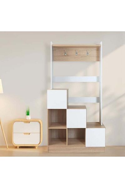 BAITY Wooden Storage Unit with 6 Drawers and Hanging Stand