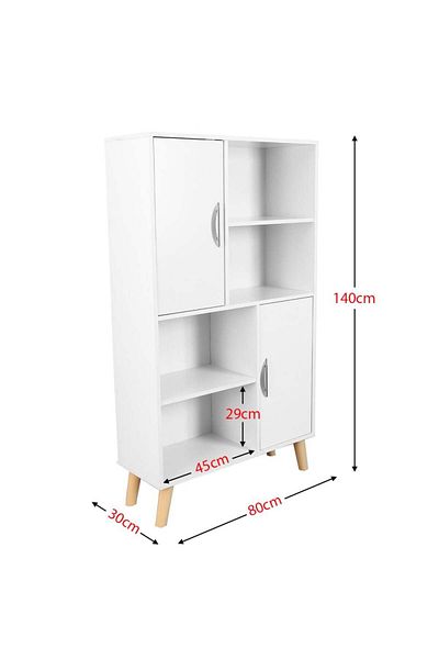 BAITY Wooden Bookshelf with 4 Shelves and 2 Drawers - White