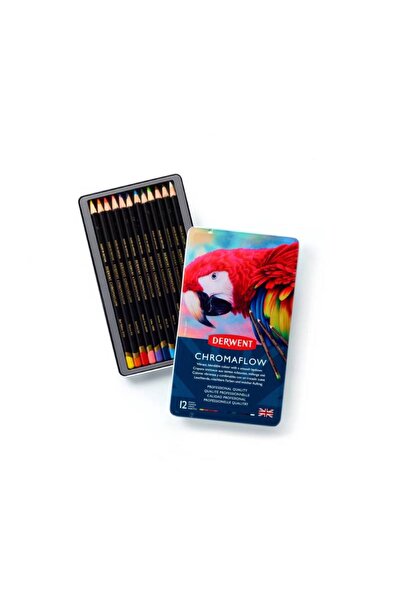 Derwent Set creioane colorate profesionale Chromaflow, cutie metalică, 12 buc.
