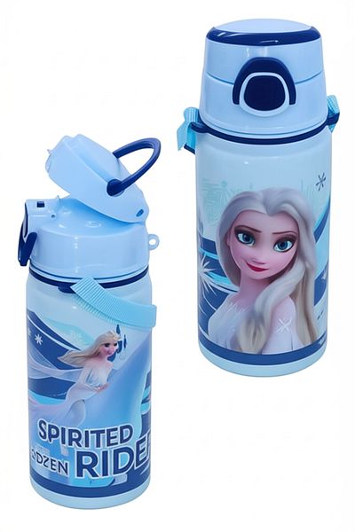 Frocx Frozen Elsa Patterned Blue Steel Water Bottle Water Bottle Children's School and Sports Water Bottle 500 m with Carrying Strap