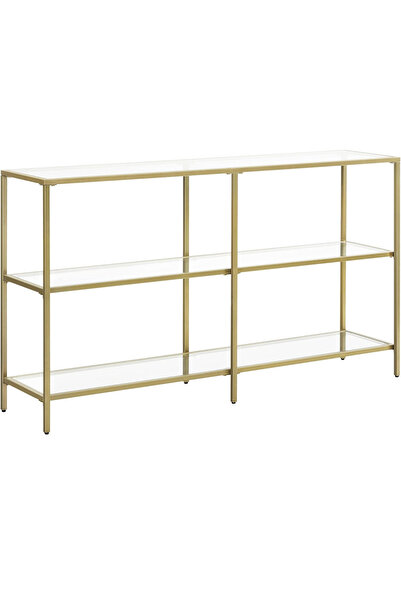 VASAGLE Masă de intrare, 3 niveluri, blat din sticlă securizată, cadru metali...