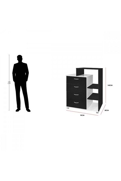 BAITY Wooden Malaysian Cabinet with 4 Drawers and Shelves – Black and White