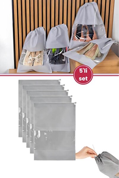 12den 5’li Ayakkabı Hurcu Seti, Büzgülü Pencereli Valiz İçi Ayakkabı Taşıma Çantası Seyahat Düzenleyici