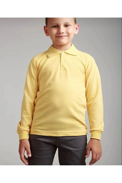 Bonnie Clyde 100% Cotton Polo Collar Casual Double Button Yellow T-Shirt Long Sleeve - Yellow - Bcp1.Ako-Puo-Auz-Yt-Sa