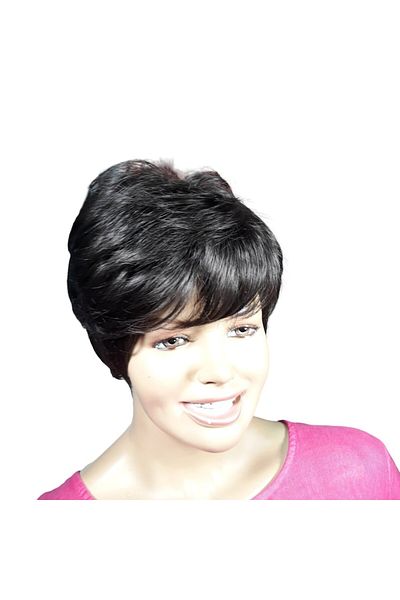L-line fashion Women's wig, synthetic fiber, with a dark satin look