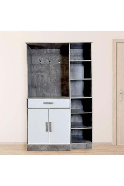 BAITY Integrated Storage Unit with 6 Shelves, Shoe Cabinet, and Hanging Stand - Malaysian Wood, Gray and W