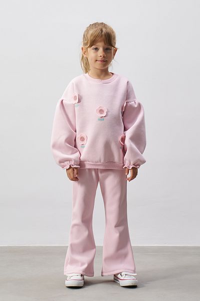 Minipodyum Girls' Bottom Top Set with Car Flower Embroidery Spanish Leggings