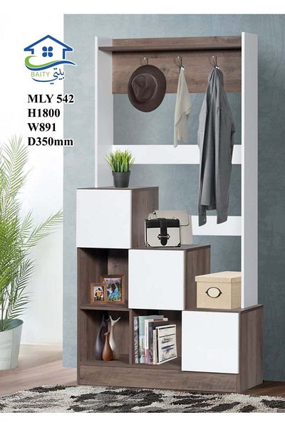BAITY Wooden Storage Unit with 6 Drawers and Clothes Hanging Stand – Dark Brown and White