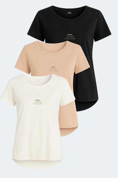 Slazenger Viraj Set of 3 Women's T-Shirt Ecru - Black - Beige