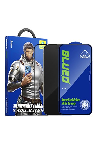 BLUEO Protector de ecran din sticlă curbată cu acoperire completă, compatibil cu iPhone 16 Pro, cu airbag 3D, rezistent la impacturi