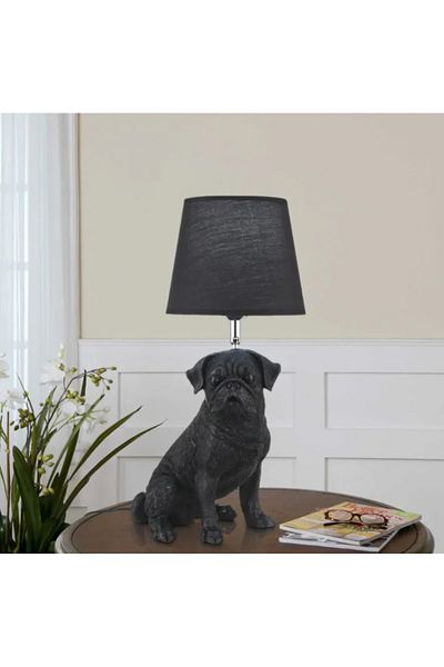 LUXXO Decorative Table Lamp Pug, 1xE27, Resin Body, Textile Shade, 27x20x49cm