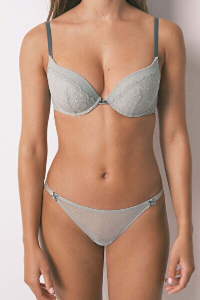 Women'secret Classic green lace strip panty