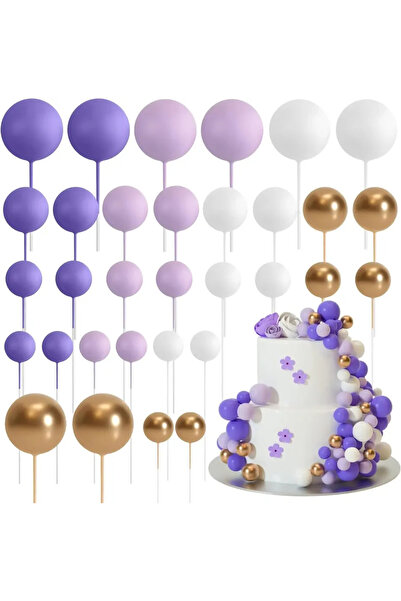 Choice1 زينة تزيين كعكة على شكل كرة من الذهب الأرجواني، 32 قطعة، بالونات صغير...