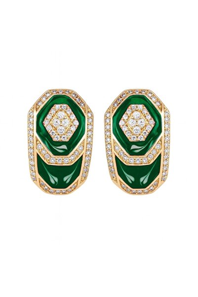 neslyaccessories Green Enamel and Zircon Stone Flashy Earrings