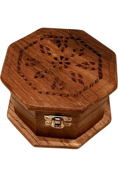 asmiat Wooden Bakhoor Burner/Mabkhara/Octagonal Incense burner/home fragrance/home decor/ Brown, 14x14x8 cm