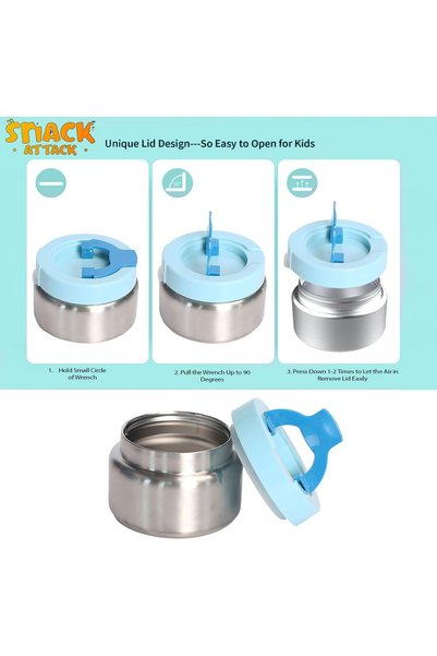 Snack Attack Kids Bento Lunch Box with Thermos Jar – Leakproof Stainless Steel 4 Compartment Lunch