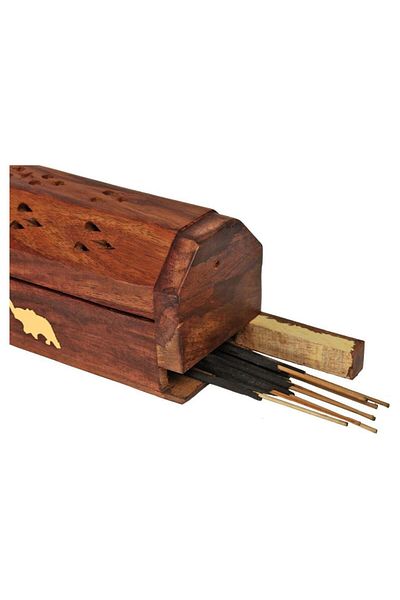 asmiat Beautiful Handmade Wooden Brown Incense Stick Holder Burner Storage Coffin Box