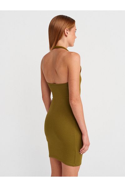 Dilvin 91508 Halter Neck Mini Dress-Dark Green