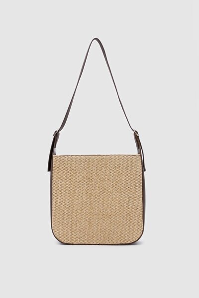 Shule Bags Valenza Hasır Görünümlü Omuz Çanta Kahverengi