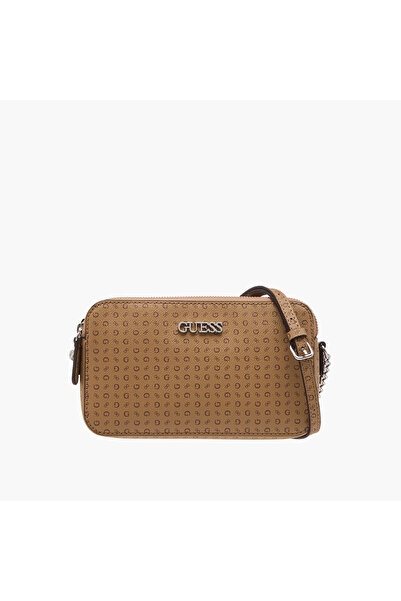 Guess Fiddlewood Monogram Print Crossbody Bag with Chain Strap