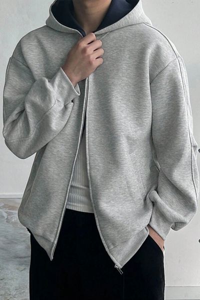 North London Men's Color Blocked Three Thread Gray Oversize Sweatshirt