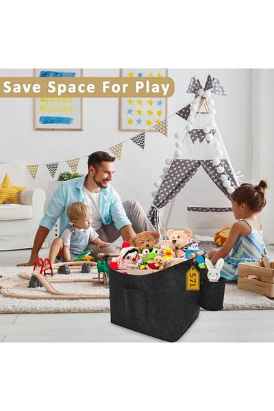 Cyiecweu Foldable felt storage basket for magazines, wood, black, 45W x 40L x 32H,