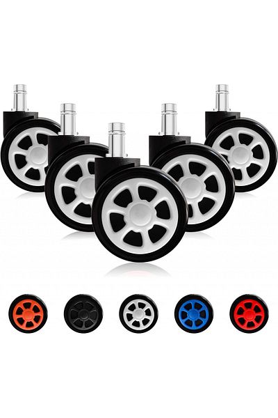 TIANSHU Set of 5 castors for office chair, polyurethane/metal, black/white, 60 x 54 x 83 mm
