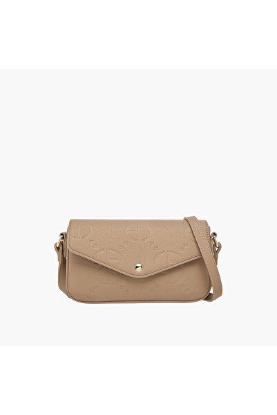 Chrisbella حقيبة كروس بودي بتفاصيل مونوغرام مع حزام قابل للتعديل وقفل قابل للطي