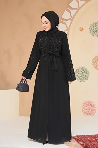 N.S NEVA STYLE Boncuk İşlemeli Siyah Tesettür Abaya 29130S