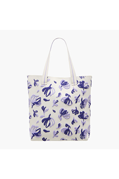 Mistotes Embroidered Tote Bag with Double Handle and Button Closure